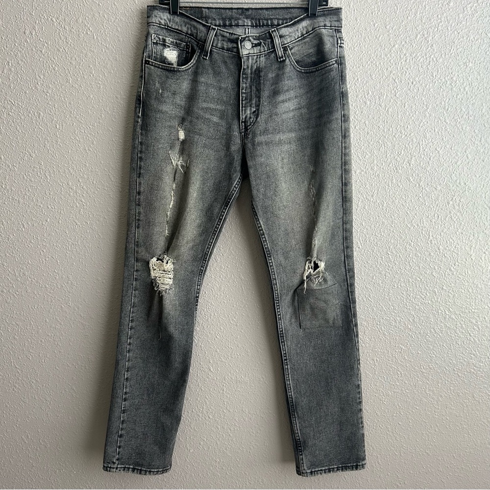 Levi’s 511 Slim Fit Gray Black Distressed Patched Knee stretch Jeans